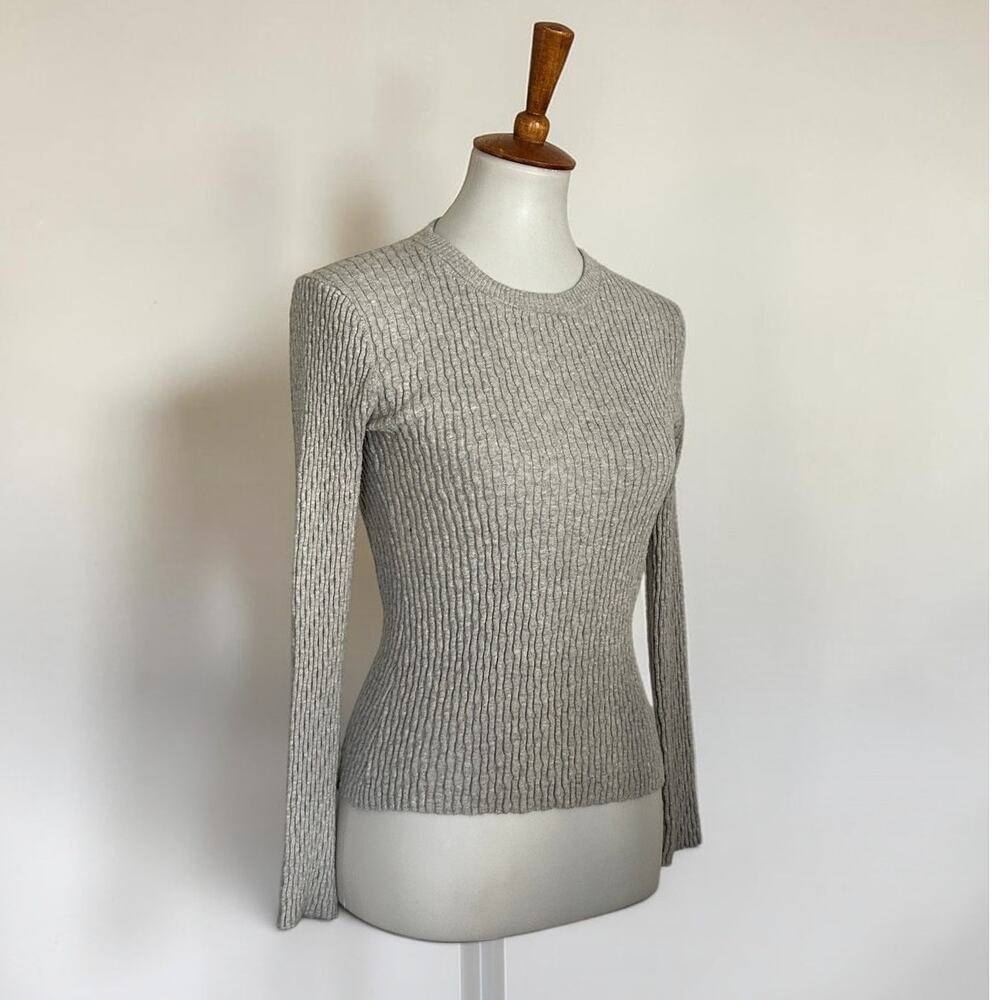 Enza Costa Cotton Cashmere Ribbed Knit Long Sleeve Top Grey Size M